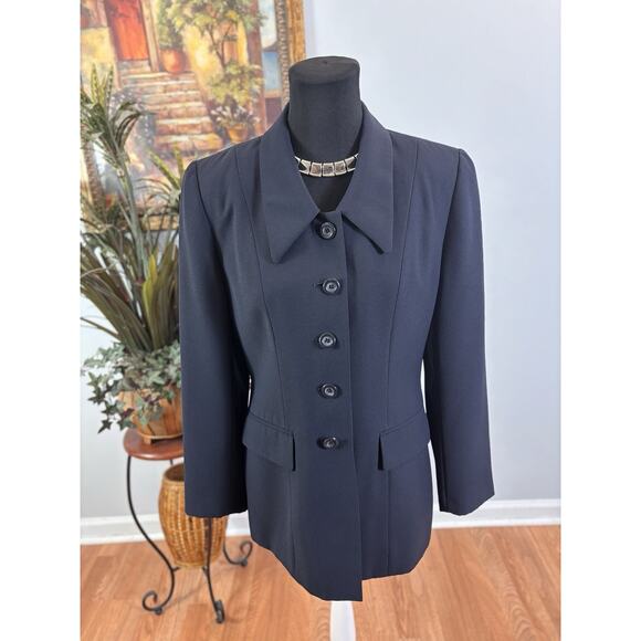 Le Suit Women Jacket 6 Mob Wife 5 Buttons Front Navy Blue Office Siren Lined - Picture 2 of 9